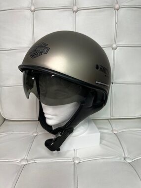 Harley-Davidson Matte Silver and Black Open-Face Helmet with Tinted Visor